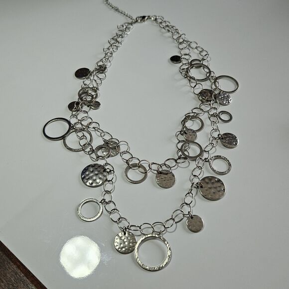 **Sale** Loft Silver Tone Layered Circle Necklace 21 To 24" - Picture 12 of 12